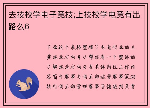 去技校学电子竞技;上技校学电竞有出路么6